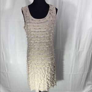 Orsay Elegant Cream Sleeveless Ruffle Sequined Dress Size Small